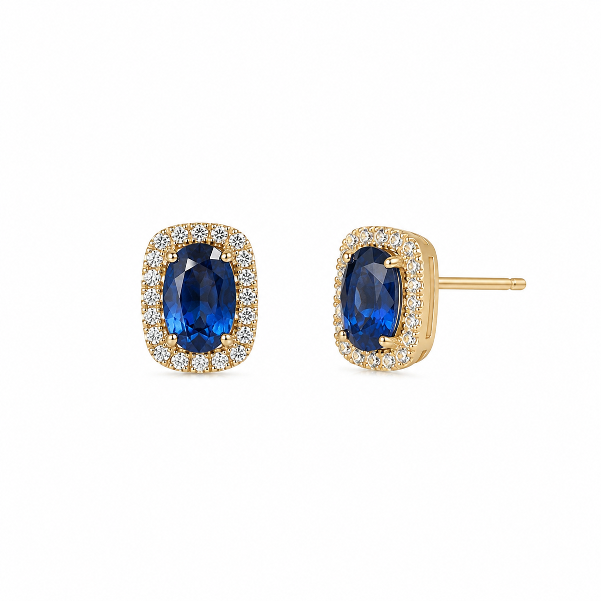 Sapphire & Diamond Halo Stud Earrings