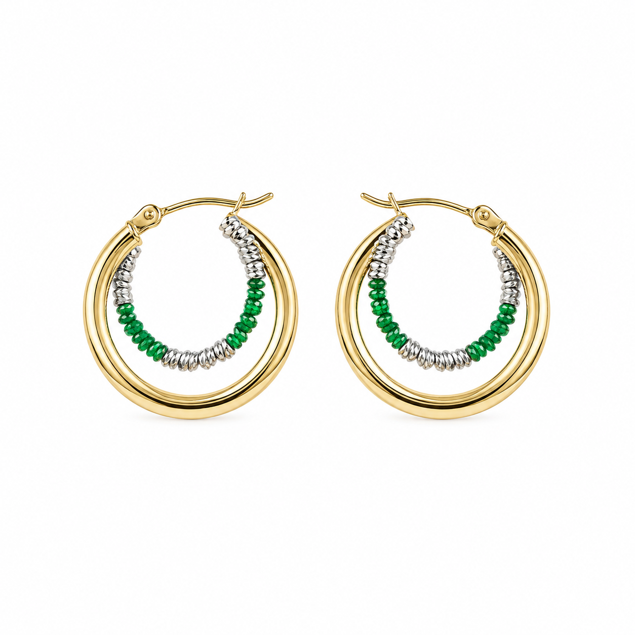 Tricolour Faceted Double Hoop Earrings