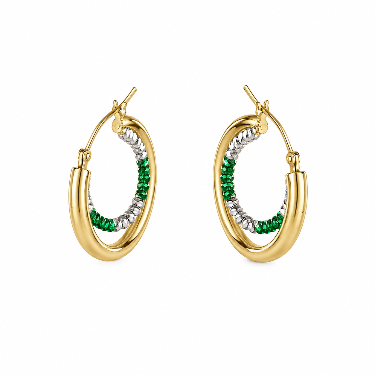Tricolour Faceted Double Hoop Earrings