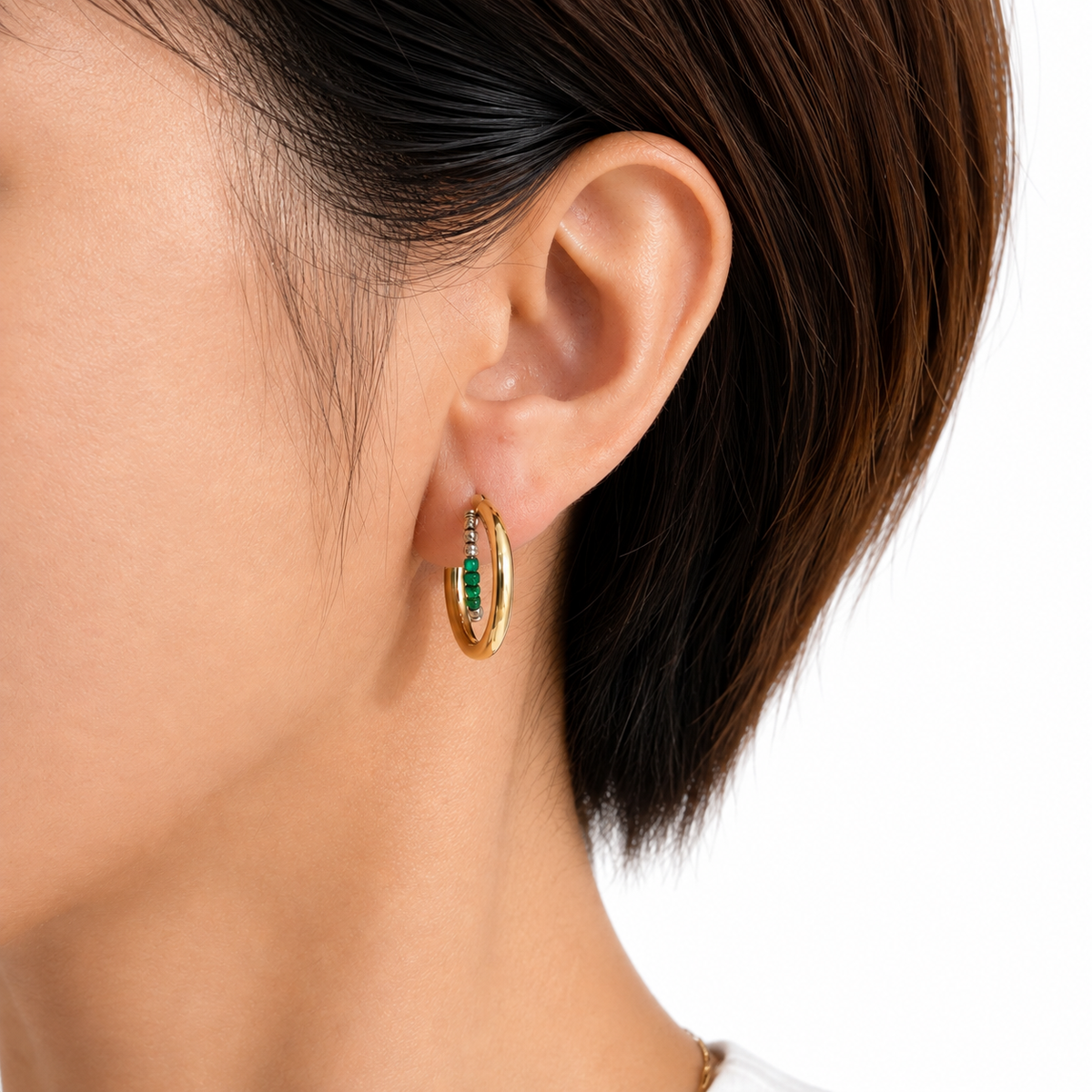 Tricolour Faceted Double Hoop Earrings
