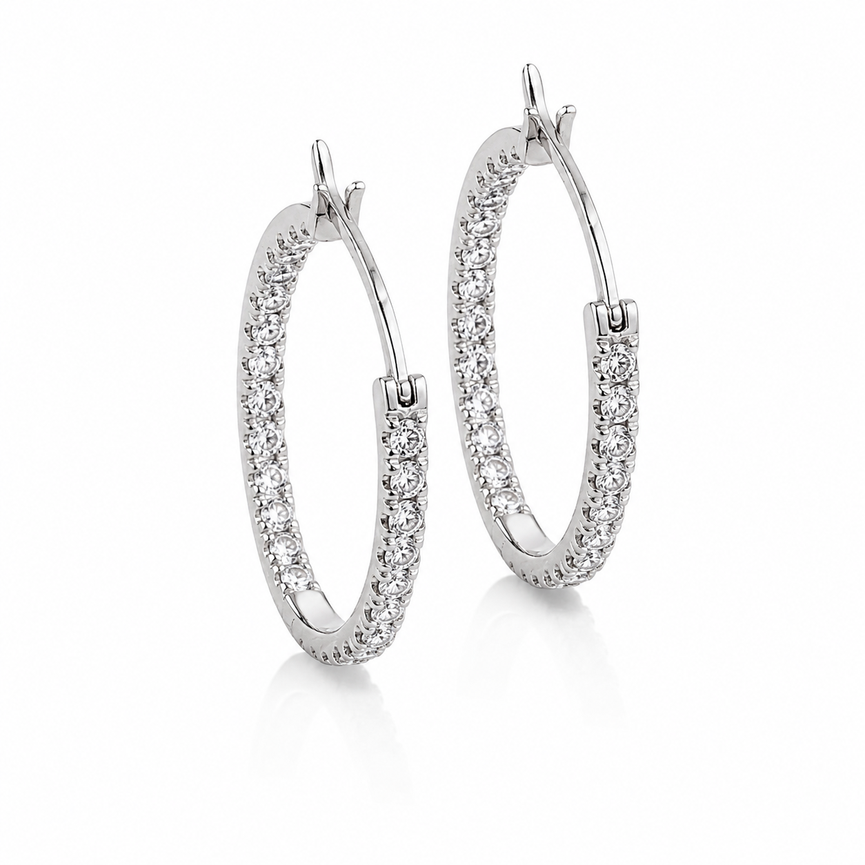 Inside-Out Diamond Round Hoops in Platinum