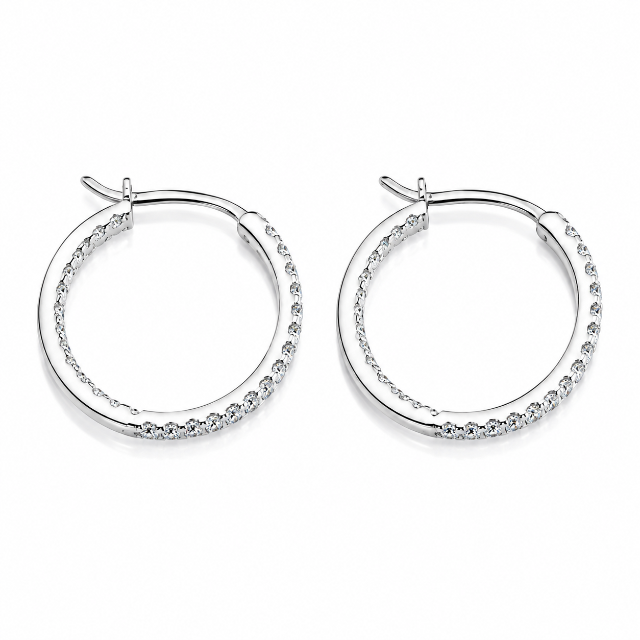 Inside-Out Diamond Round Hoops in Platinum