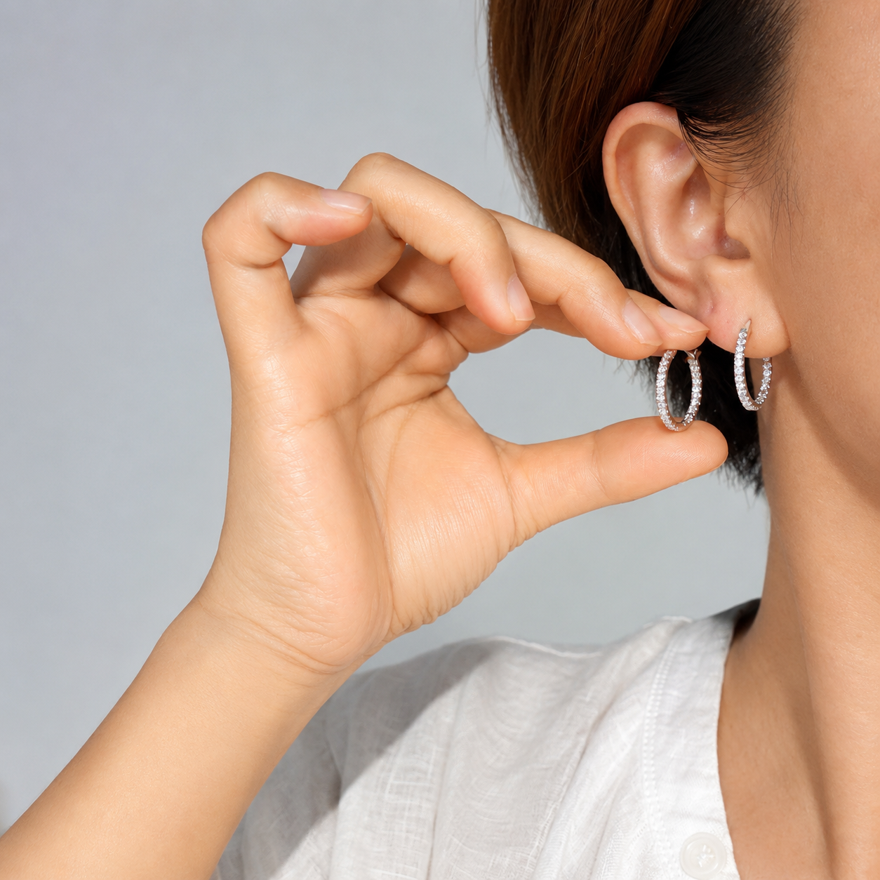 Inside-Out Diamond Round Hoops in Platinum