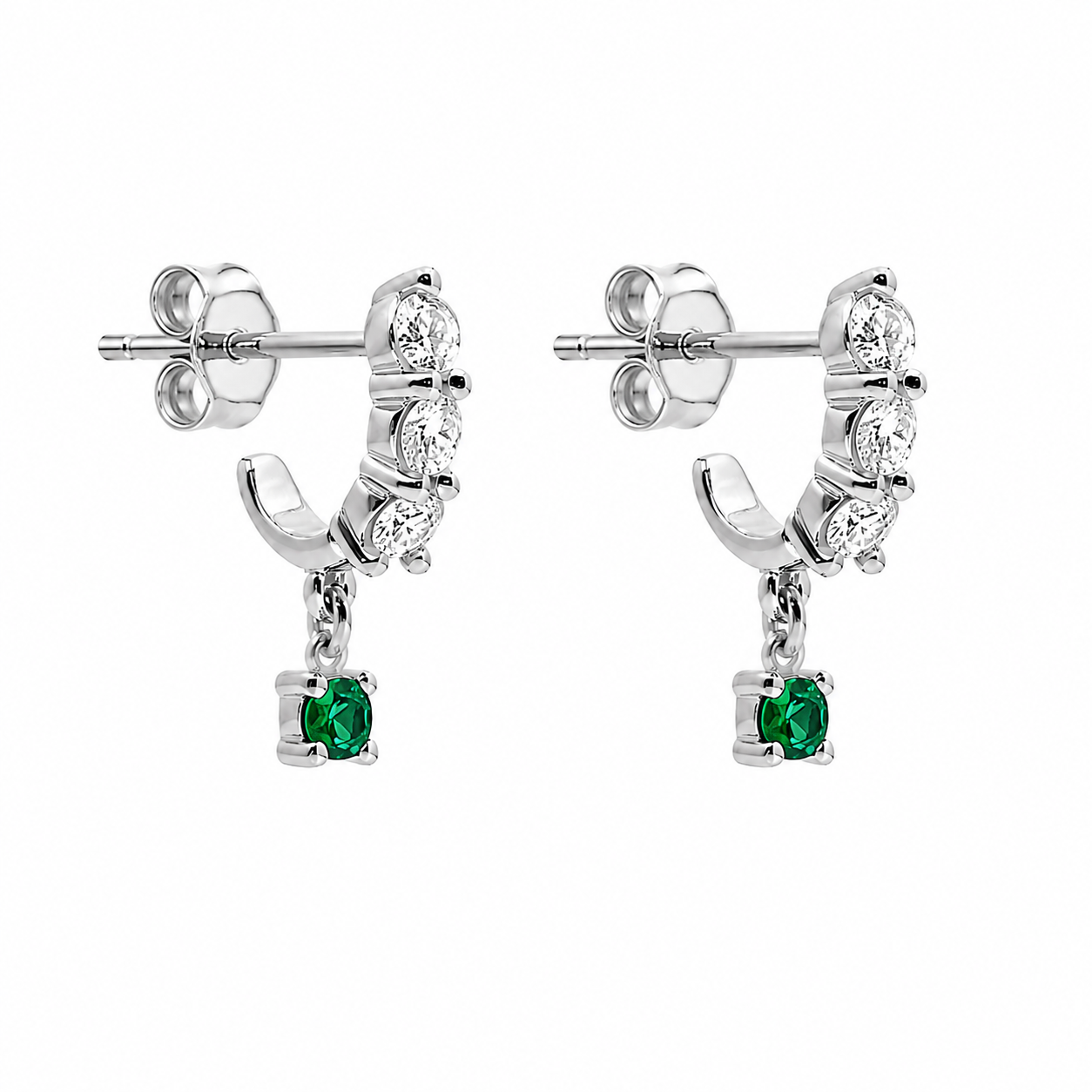 Diamond & Emerald Drop Hoops