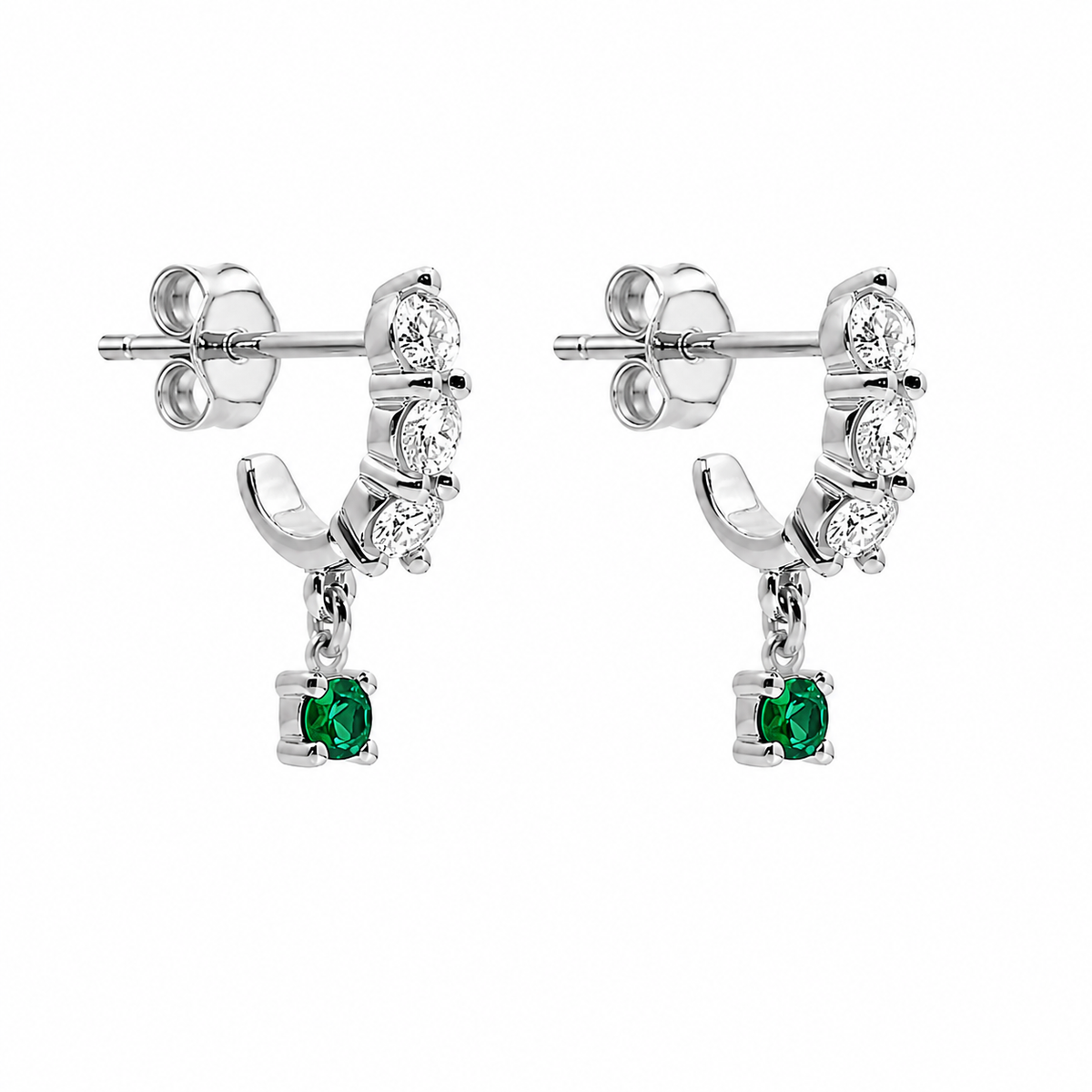 Diamond & Emerald Drop Hoops