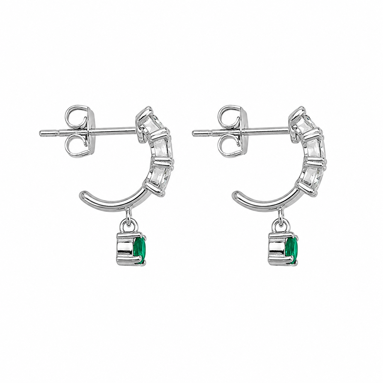 Diamond & Emerald Drop Hoops