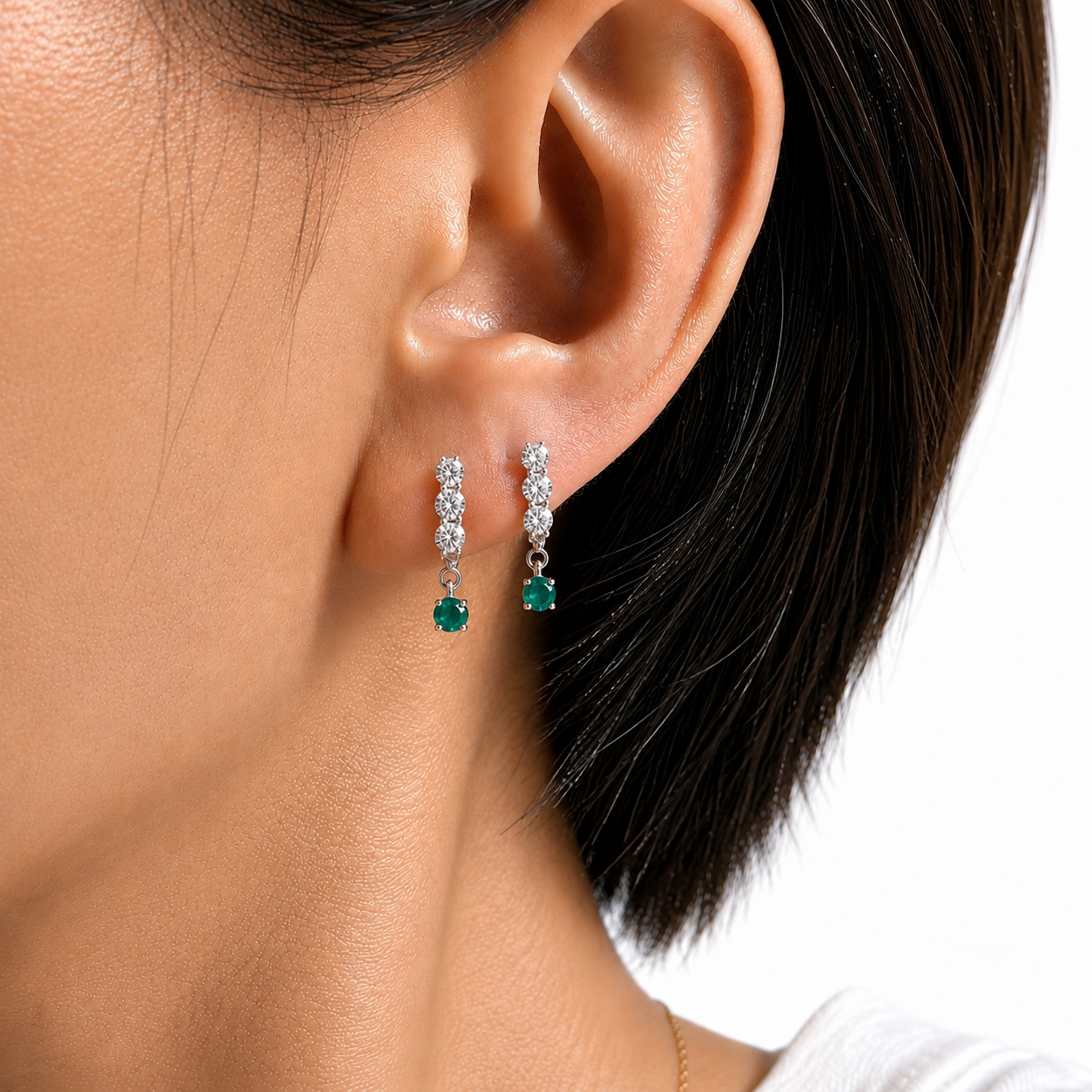 Diamond & Emerald Drop Hoops
