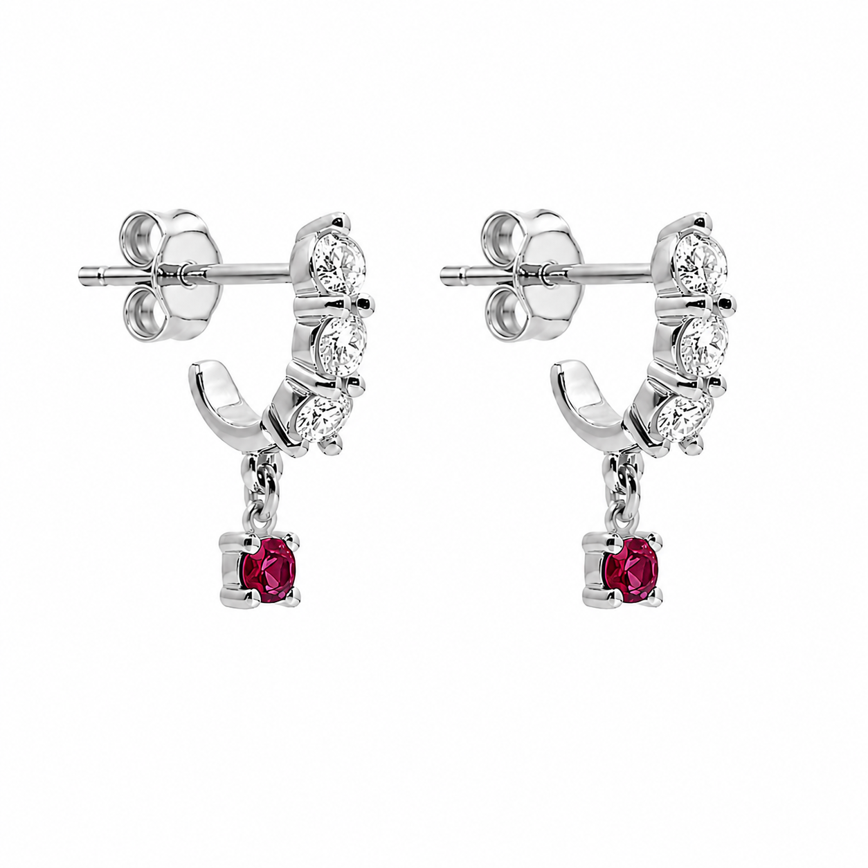 Diamond & Ruby Drop Hoops