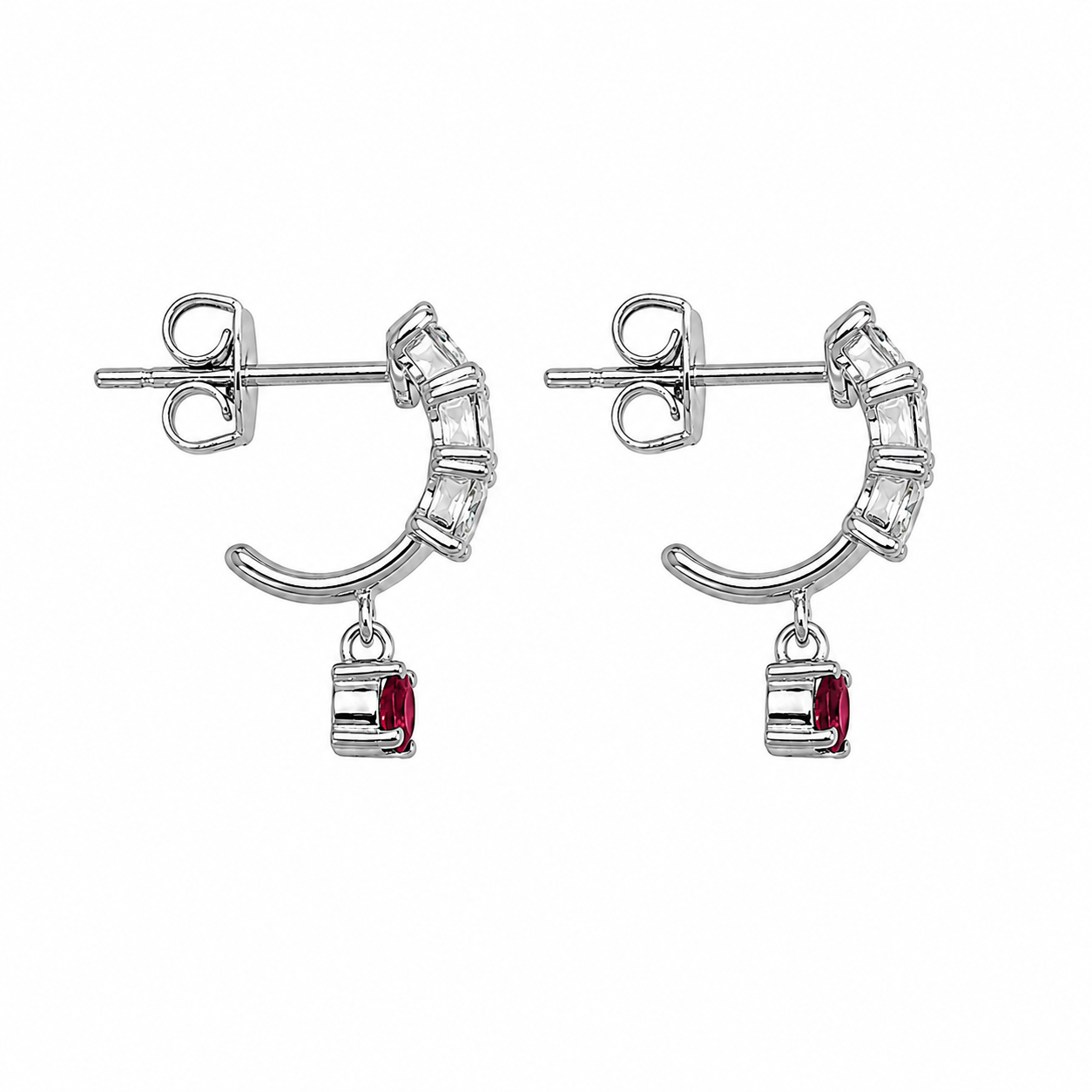 Diamond & Ruby Drop Hoops