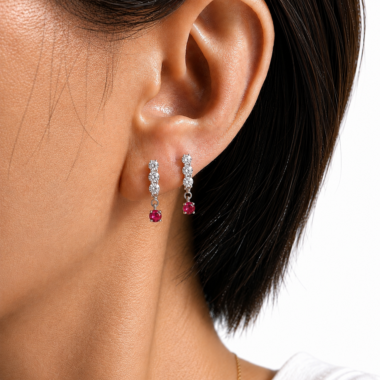 Diamond & Ruby Drop Hoops