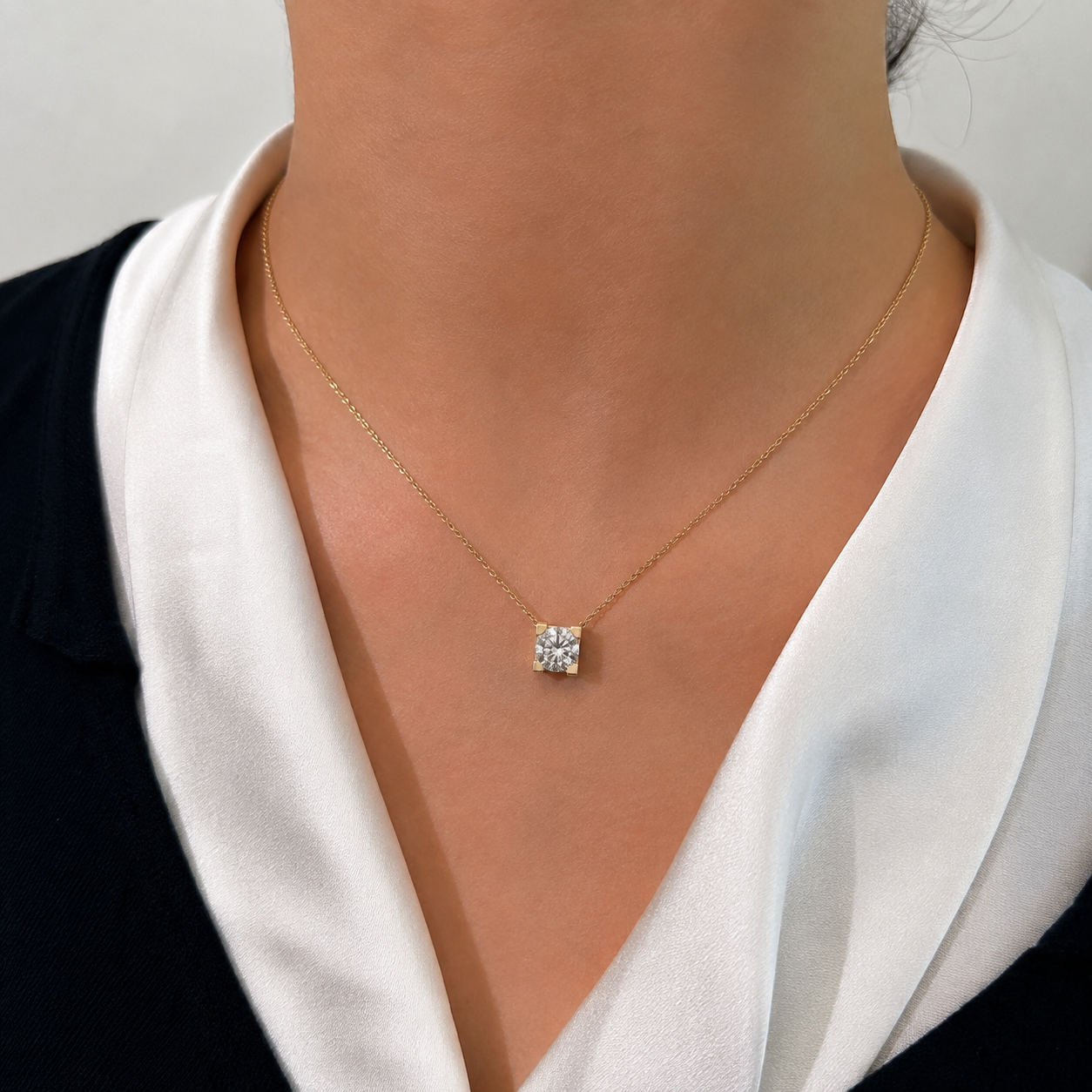 1ct Architectural Four-Prong Diamond Necklace