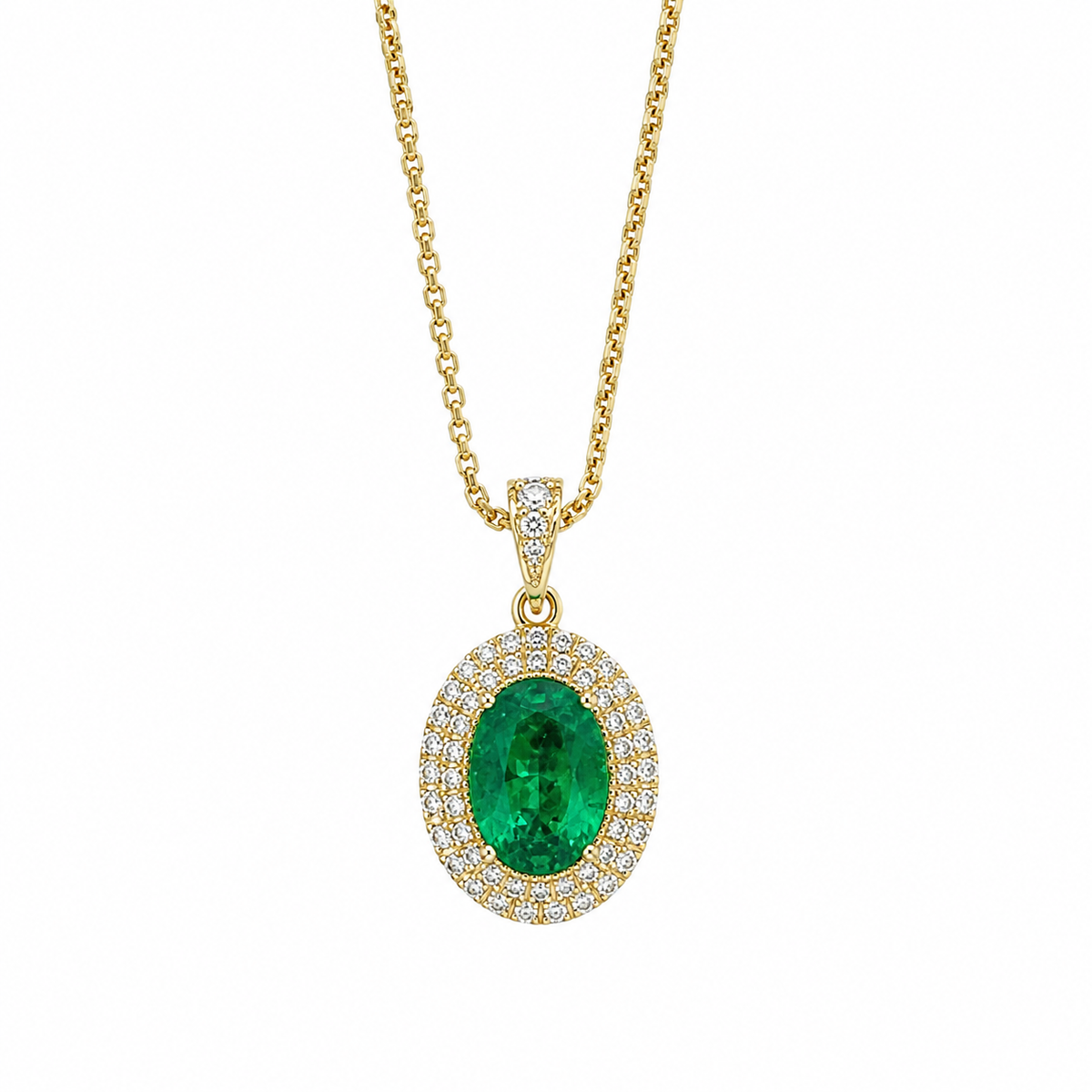 Emerald & Diamond Halo Pendant