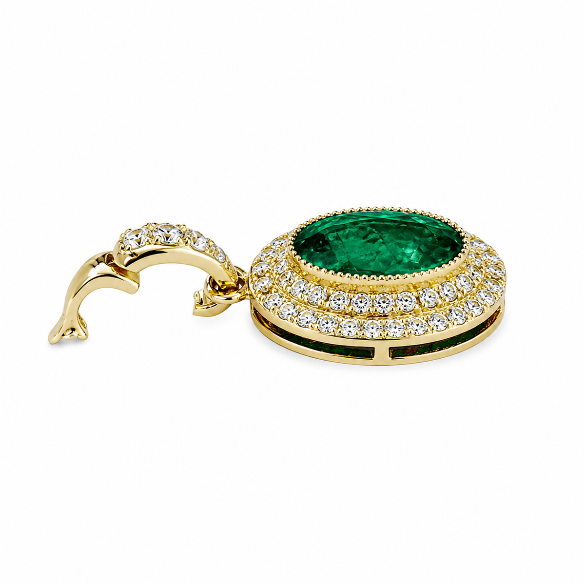 Emerald & Diamond Halo Pendant