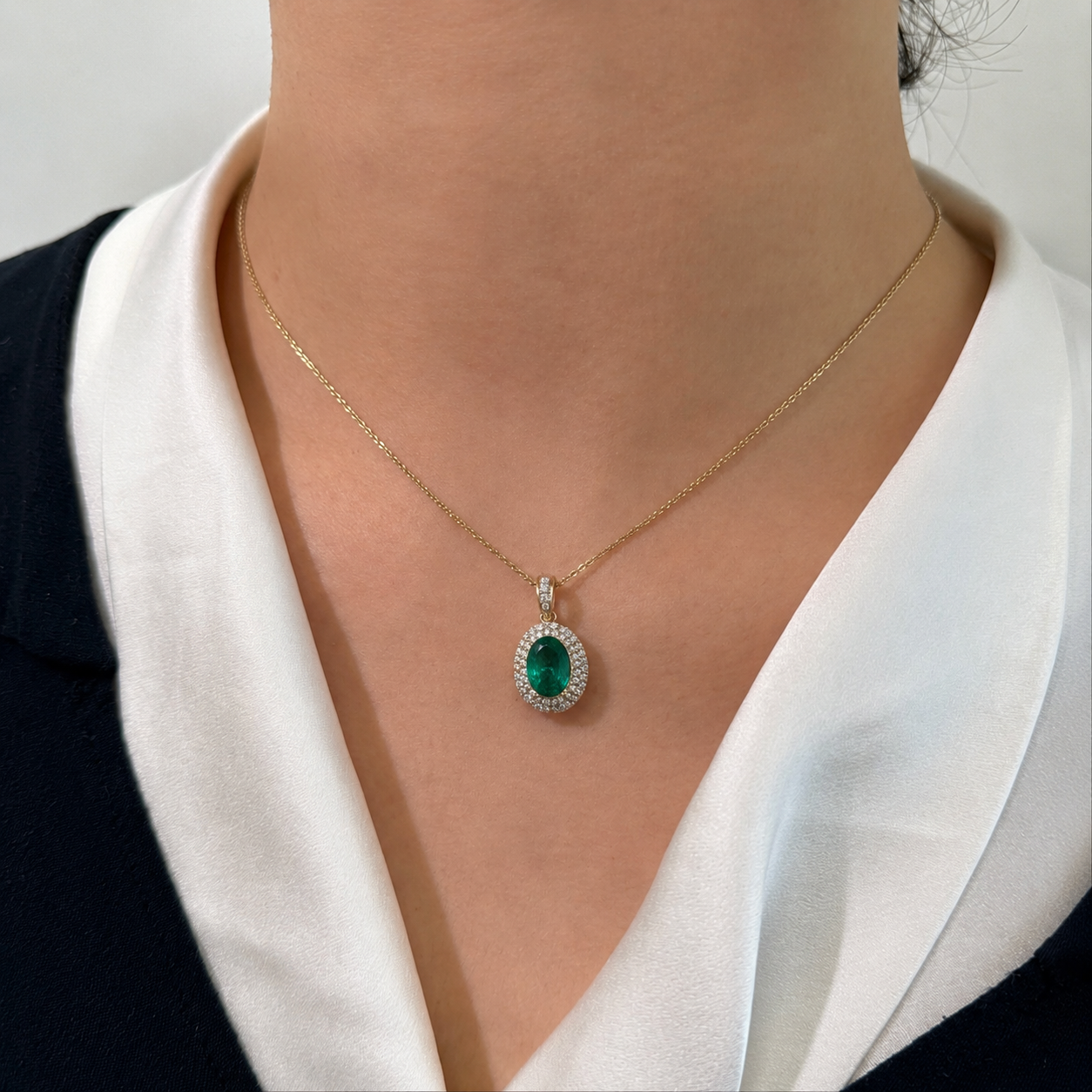 Emerald & Diamond Halo Pendant