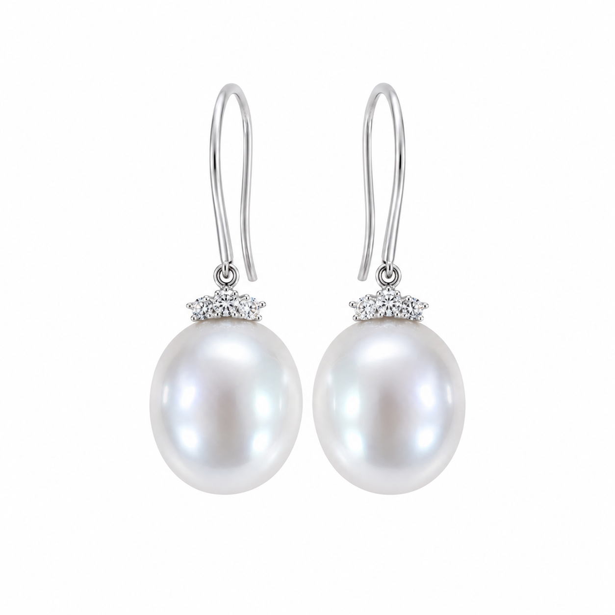 Diamond South Sea Pearl Drop Hoop Earrings
