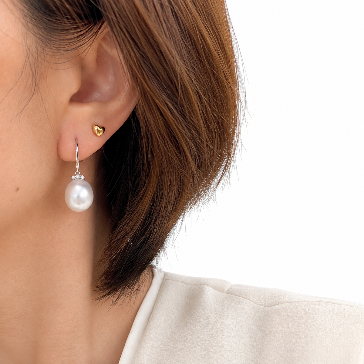 Diamond South Sea Pearl Drop Hoop Earrings