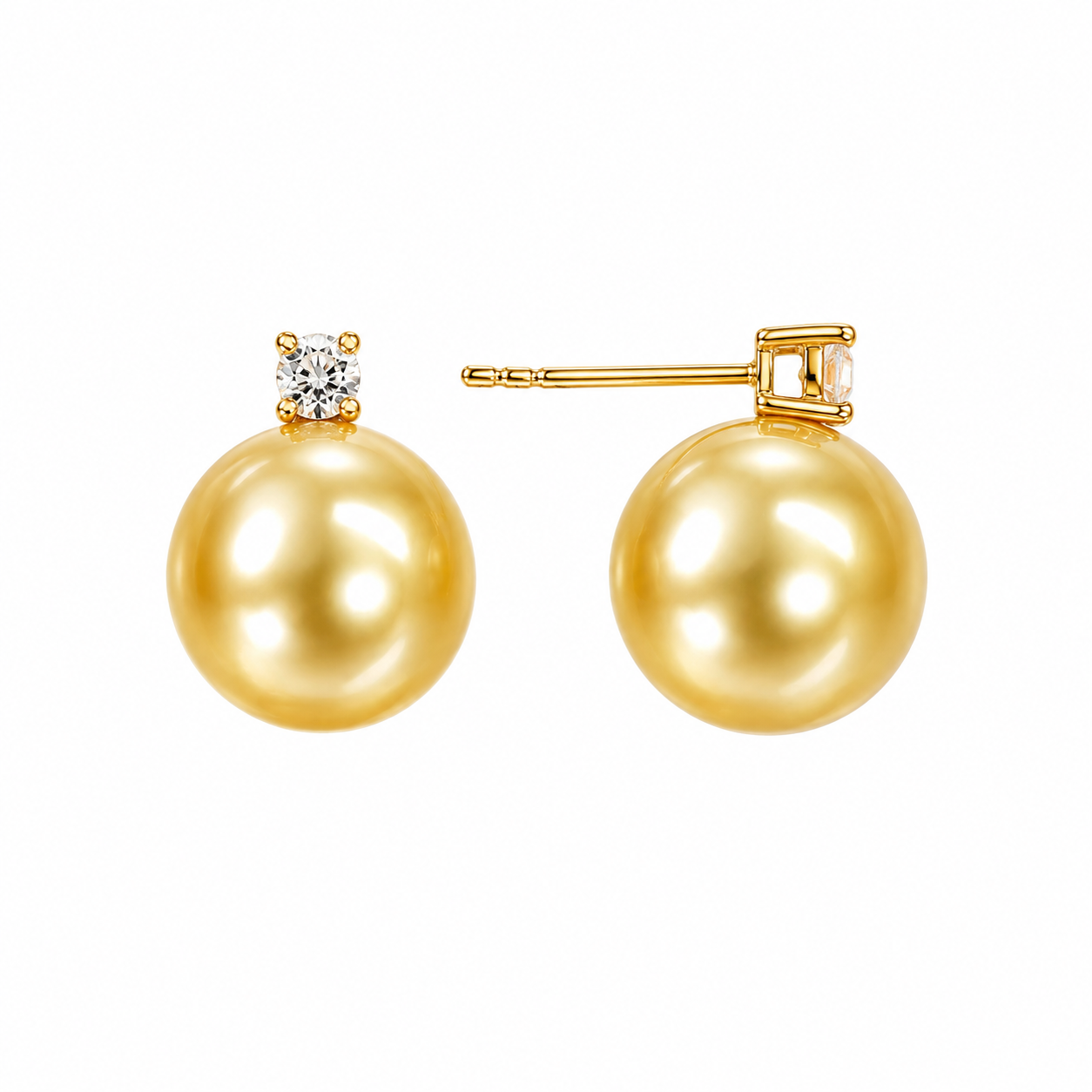 Diamond South Sea Golden Pearl Stud Earrings