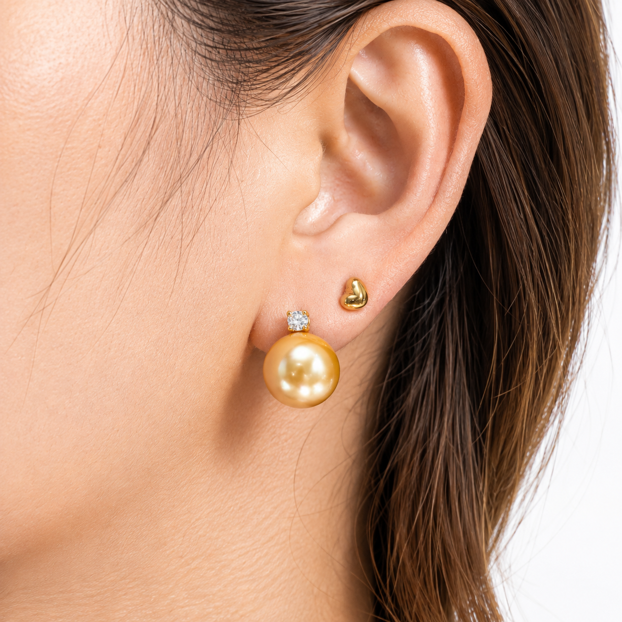 Diamond South Sea Golden Pearl Stud Earrings