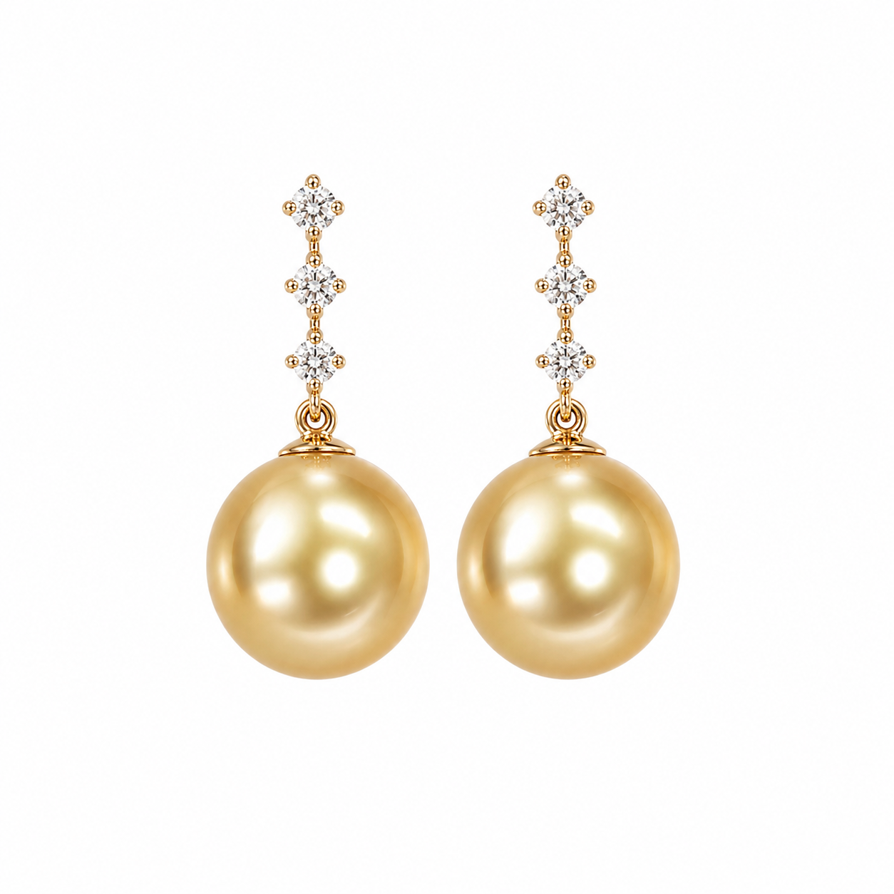 Three Diamond South Sea Pearl Drop Earrings
