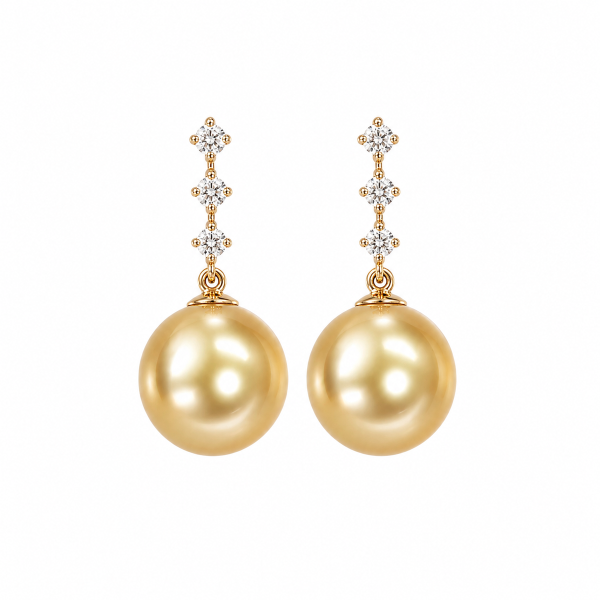 Three Diamond South Sea Pearl Drop Earrings