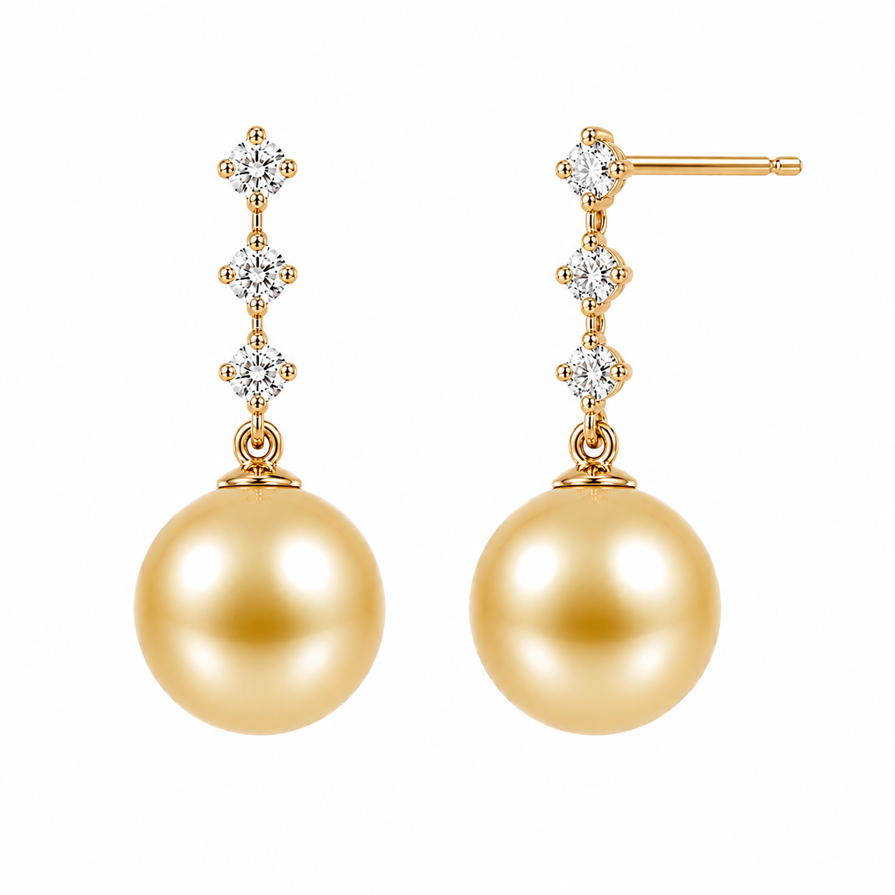 Three Diamond South Sea Pearl Drop Earrings