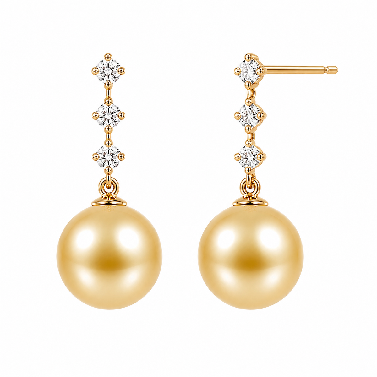Three Diamond South Sea Pearl Drop Earrings