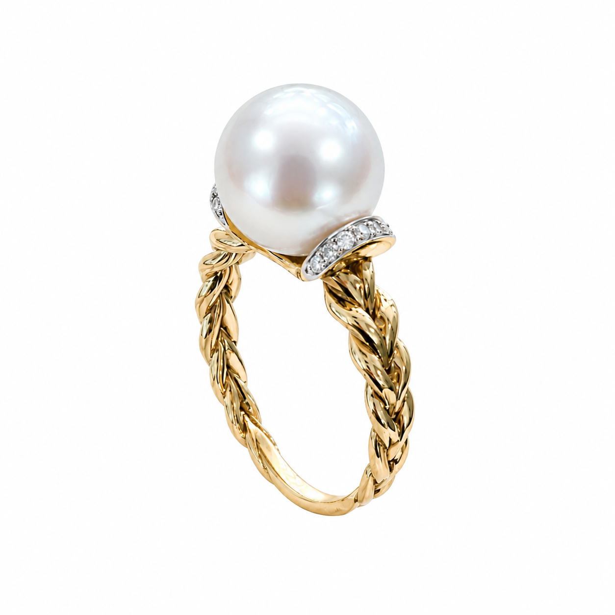 Twisted Diamond South Sea Pearl Ring