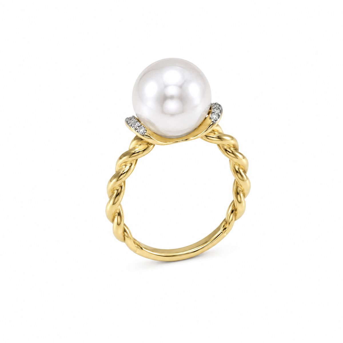 Twisted Diamond South Sea Pearl Ring