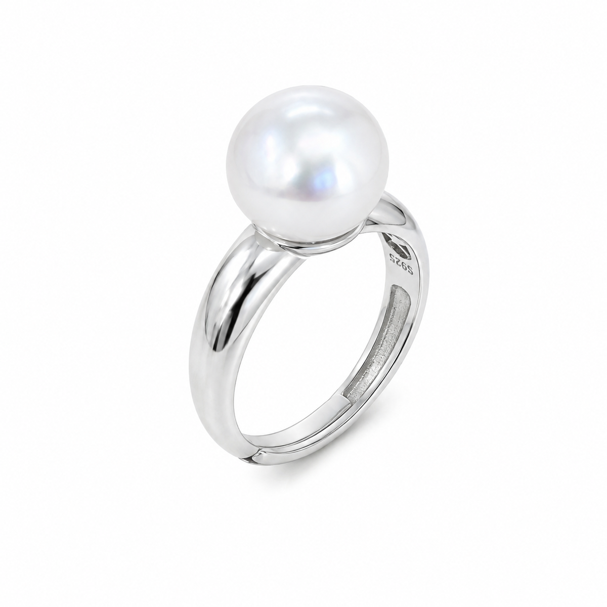 Button Pearl Wide Band Ring