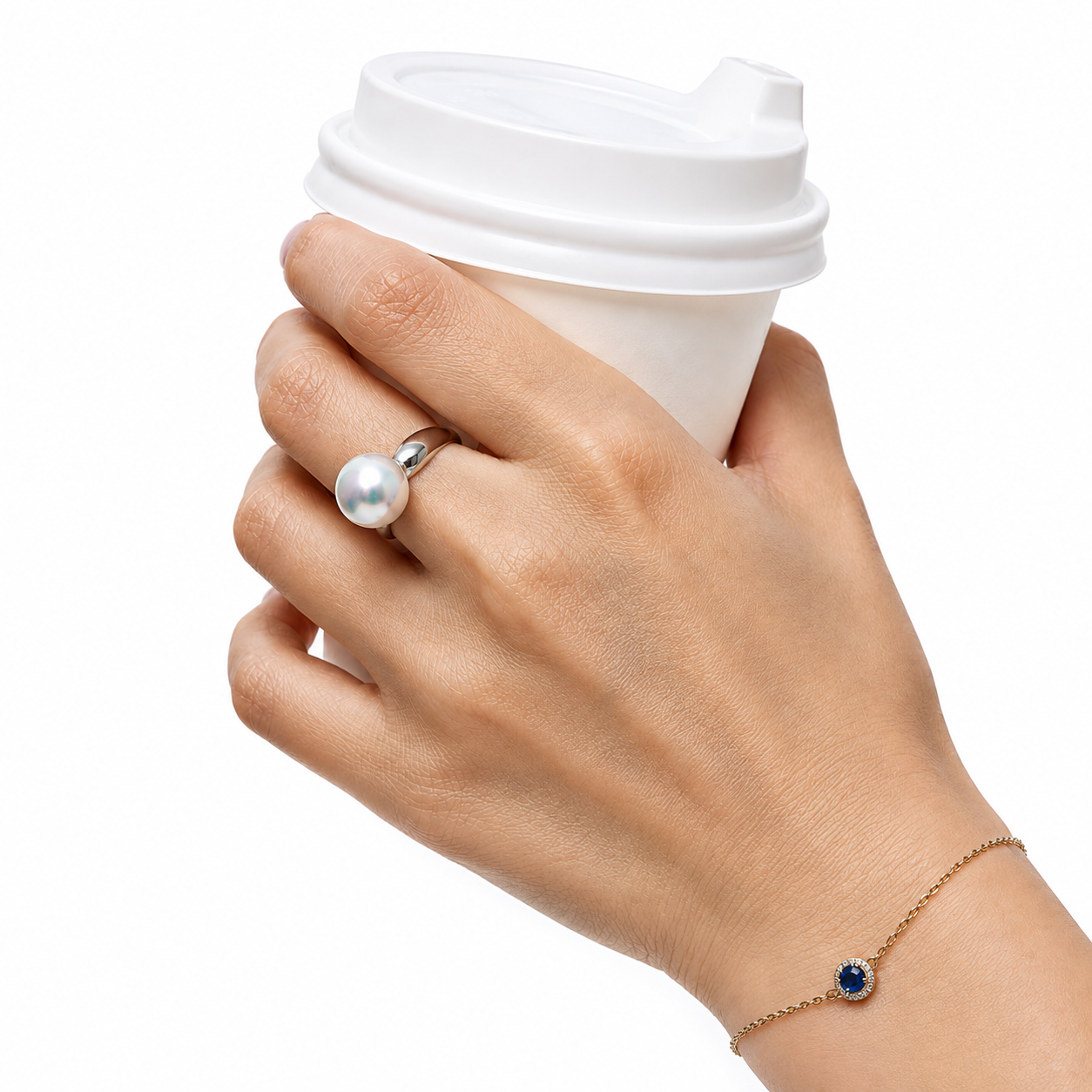 Button Pearl Wide Band Ring