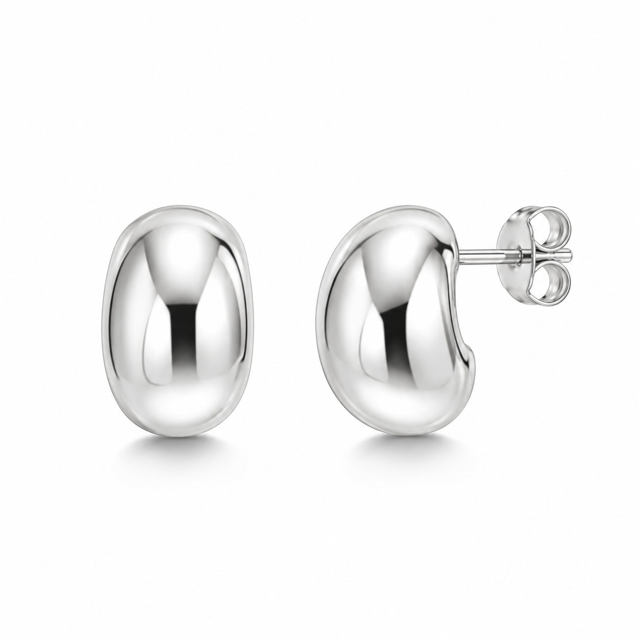 Organic Silver Bean Stud Earrings