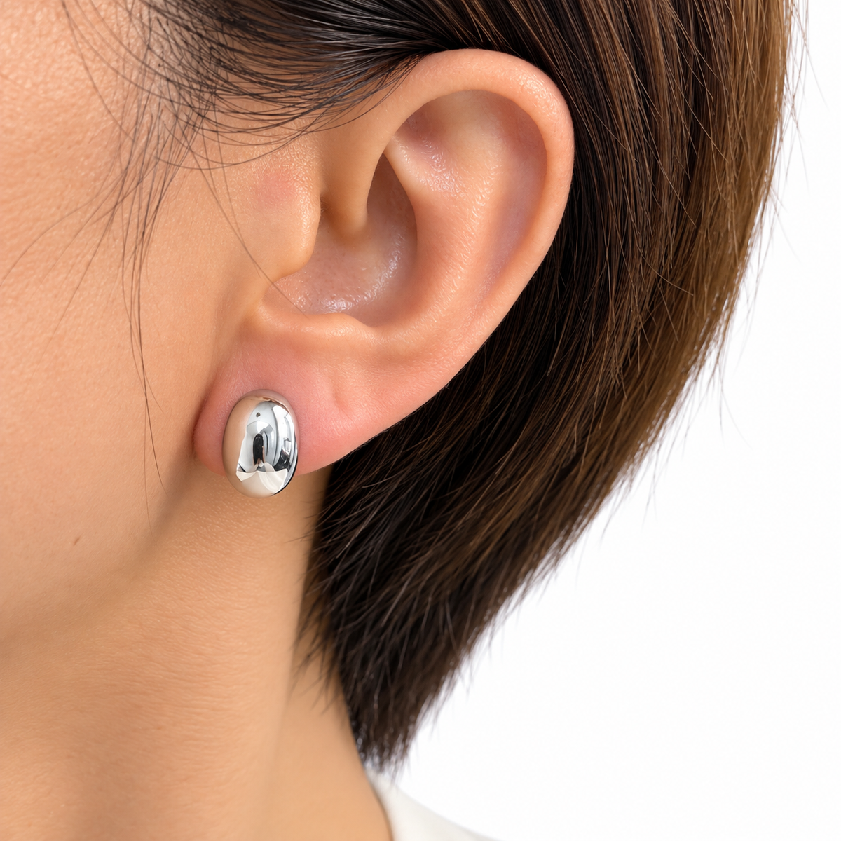 Organic Silver Bean Stud Earrings