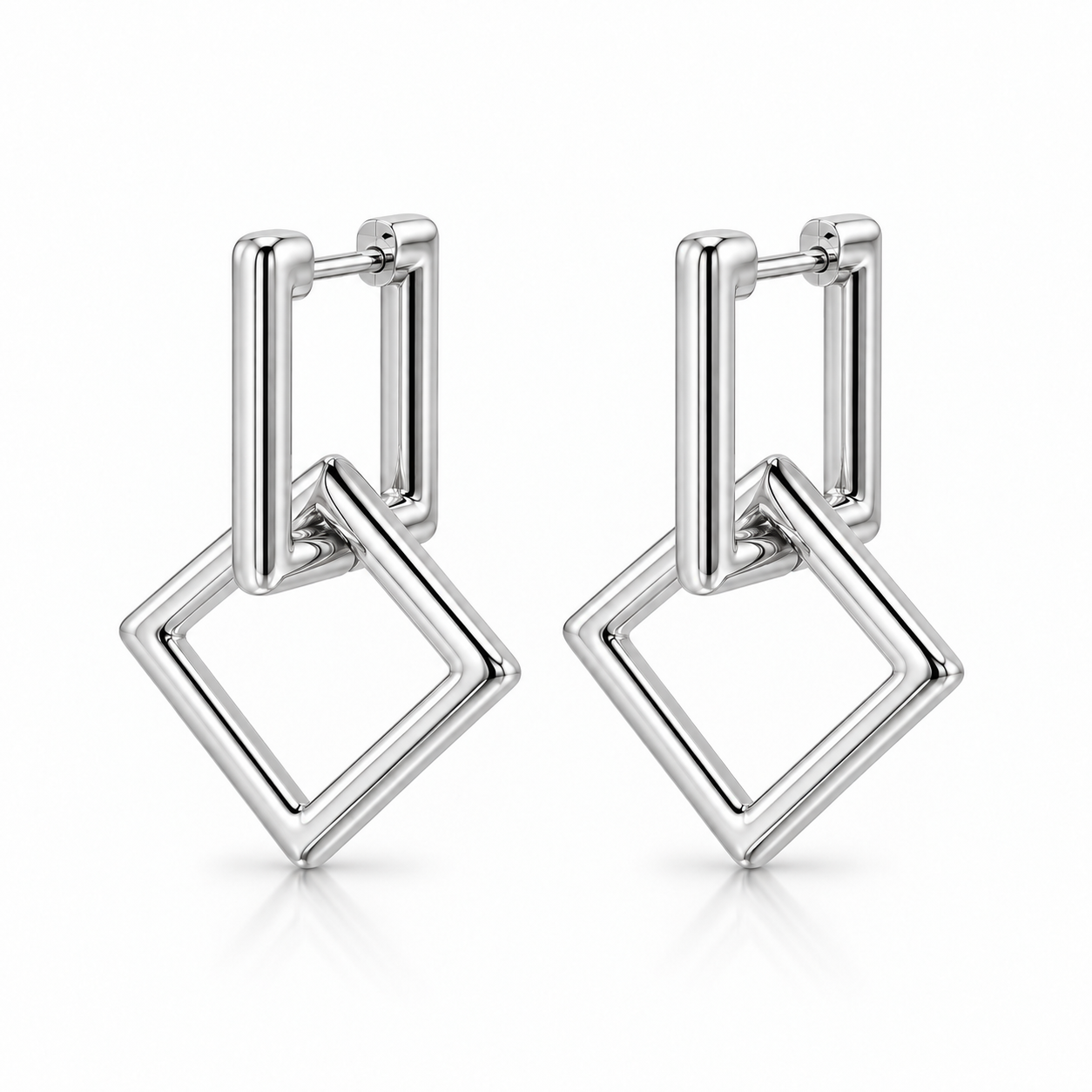 Geo Duo Sterling Silver Drop Earrings