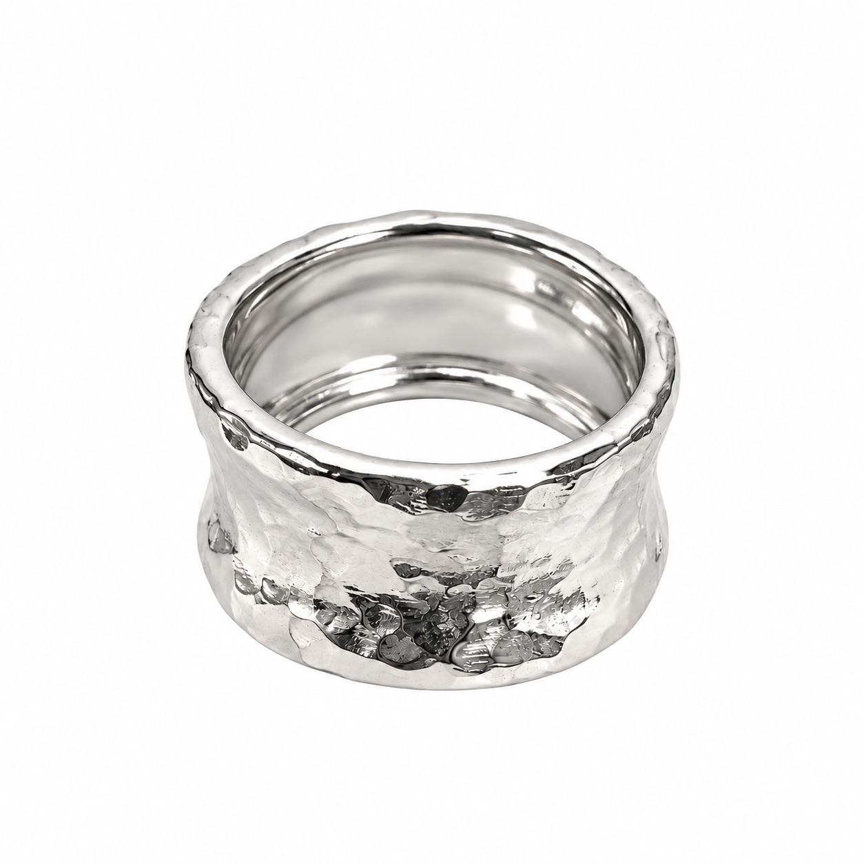 Organic Hammered Wide Sterling Silver Ring