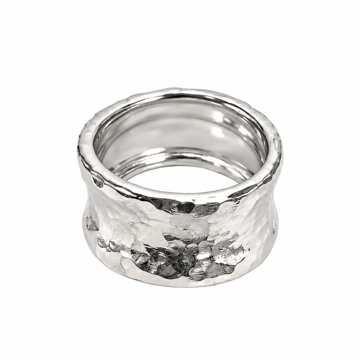 Organic Hammered Wide Sterling Silver Ring