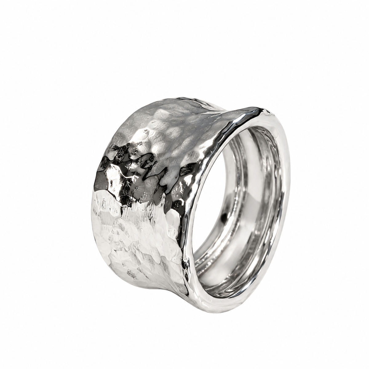 Organic Hammered Wide Sterling Silver Ring