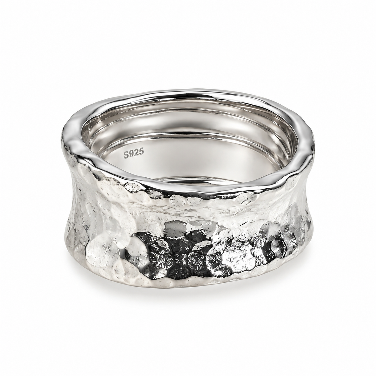 Organic Hammered Wide Sterling Silver Ring