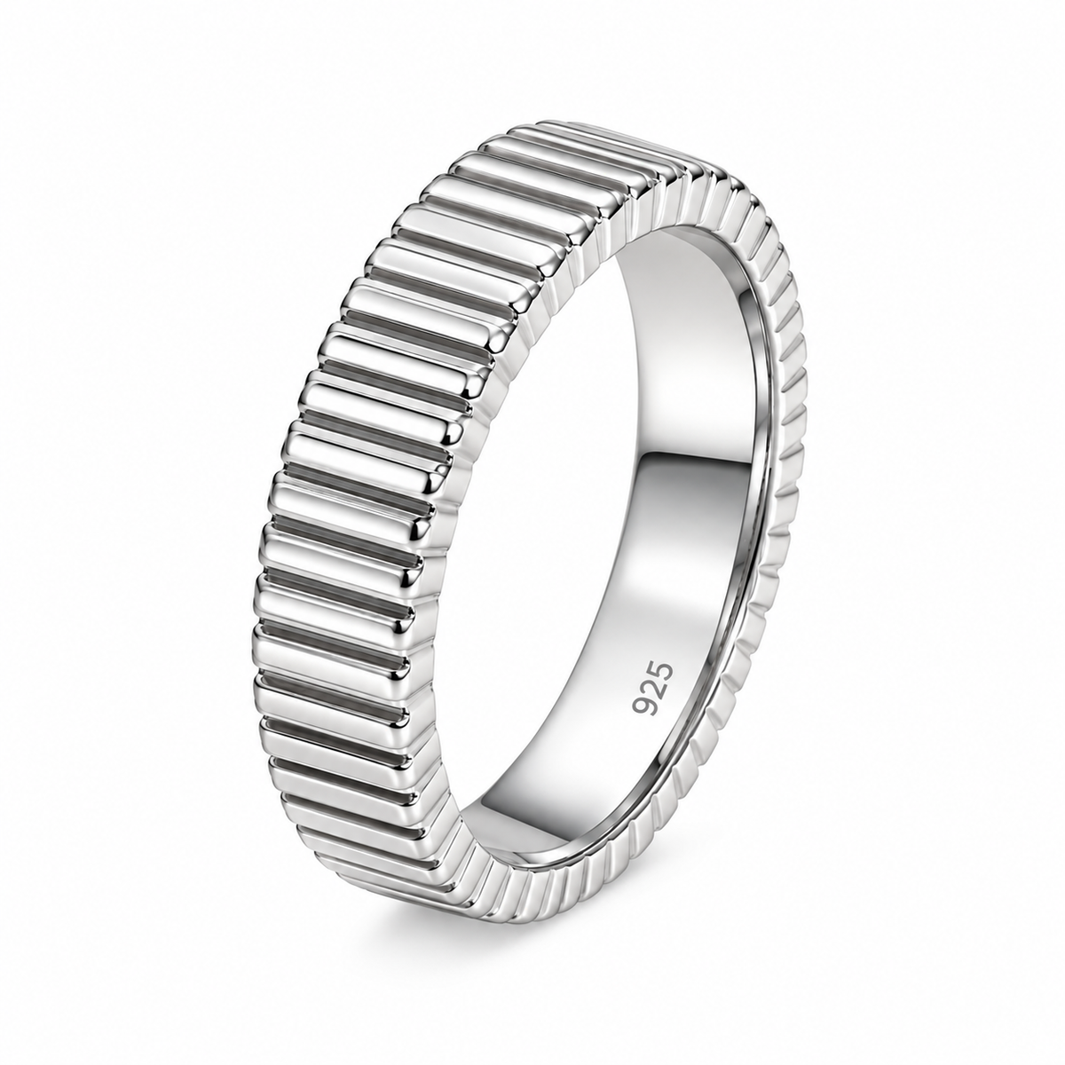 Ribbed Sterling Silver Band