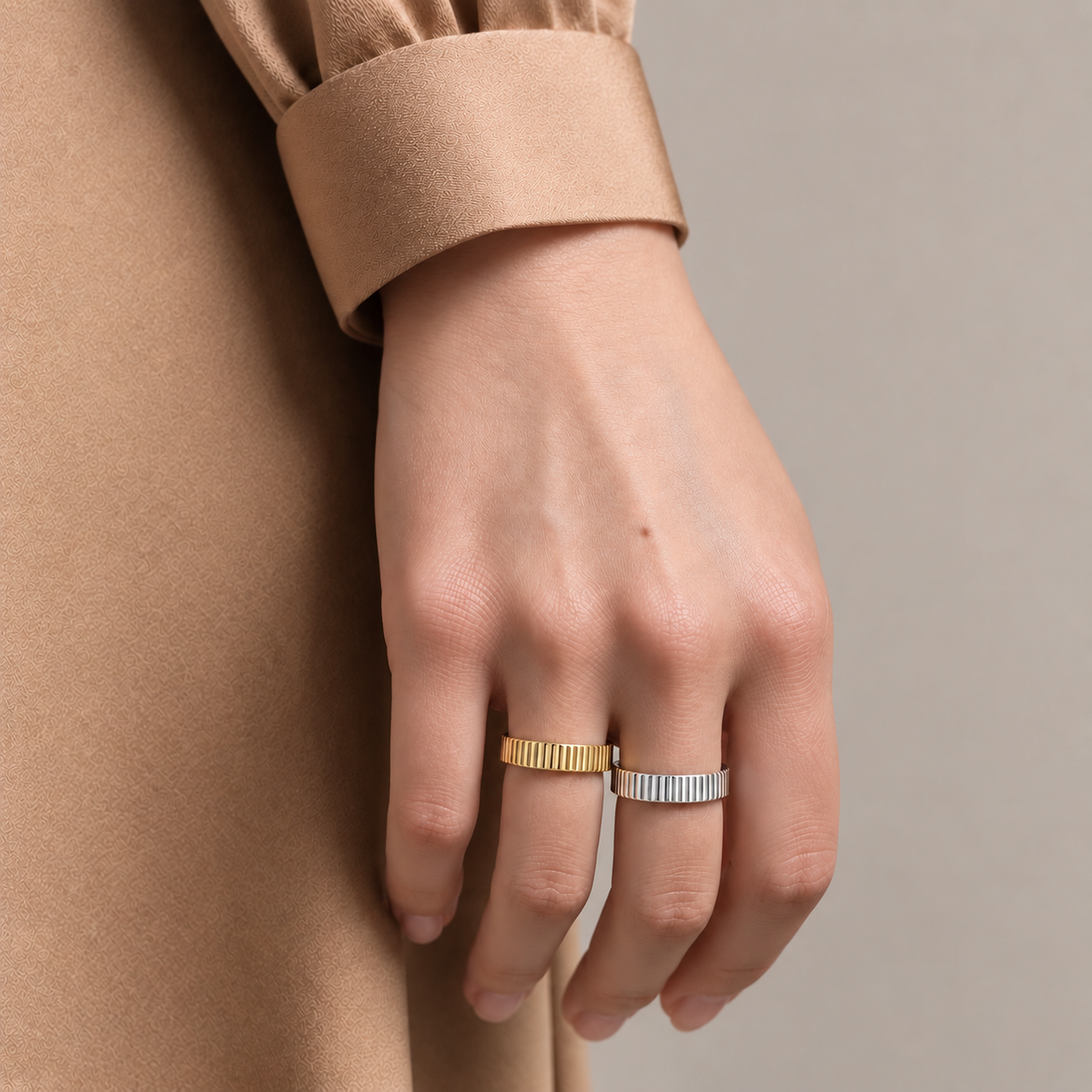 Ribbed Sterling Silver Band