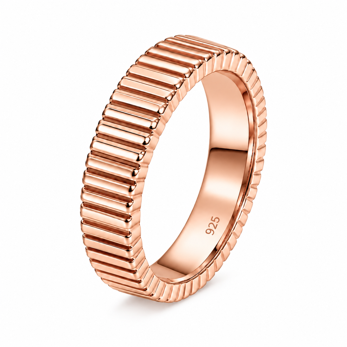Rose Gold Ribbed Sterling Silver Band