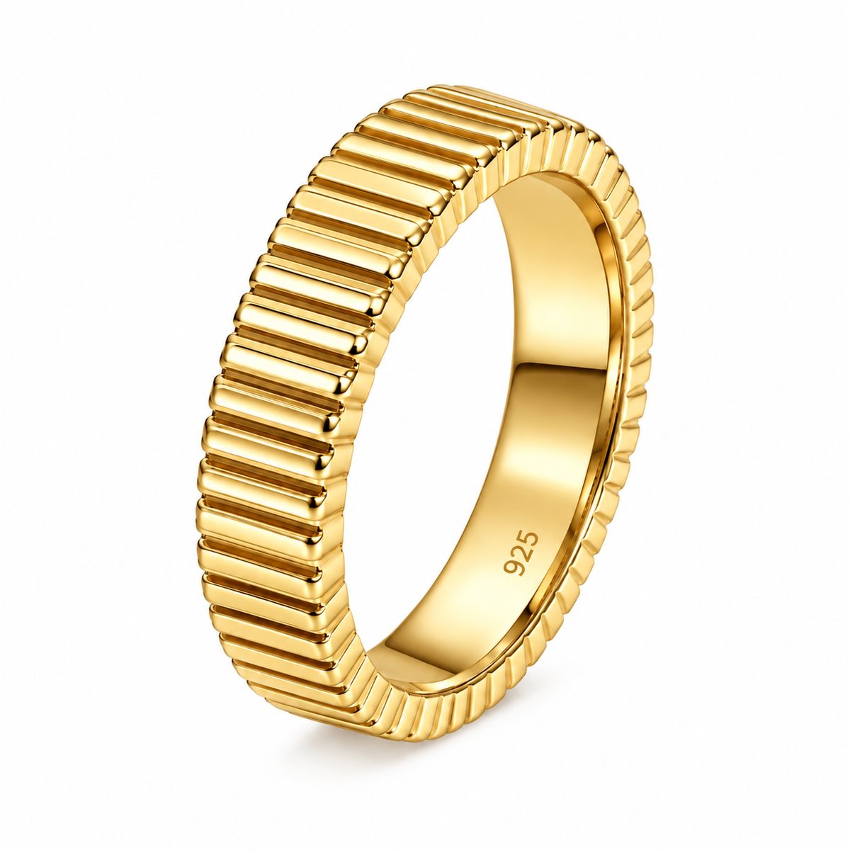 Gold Ribbed Sterling Silver Band