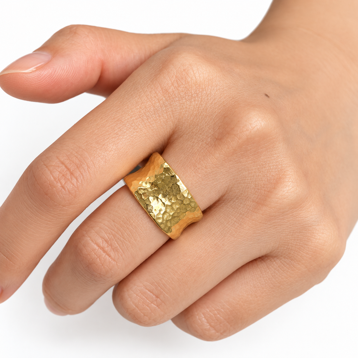 Organic Hammered Wide Sterling Silver Ring