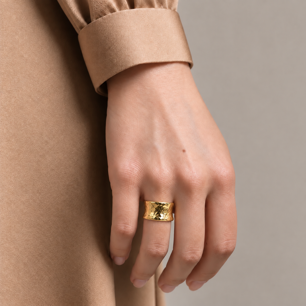 Organic Hammered Wide Sterling Silver Ring