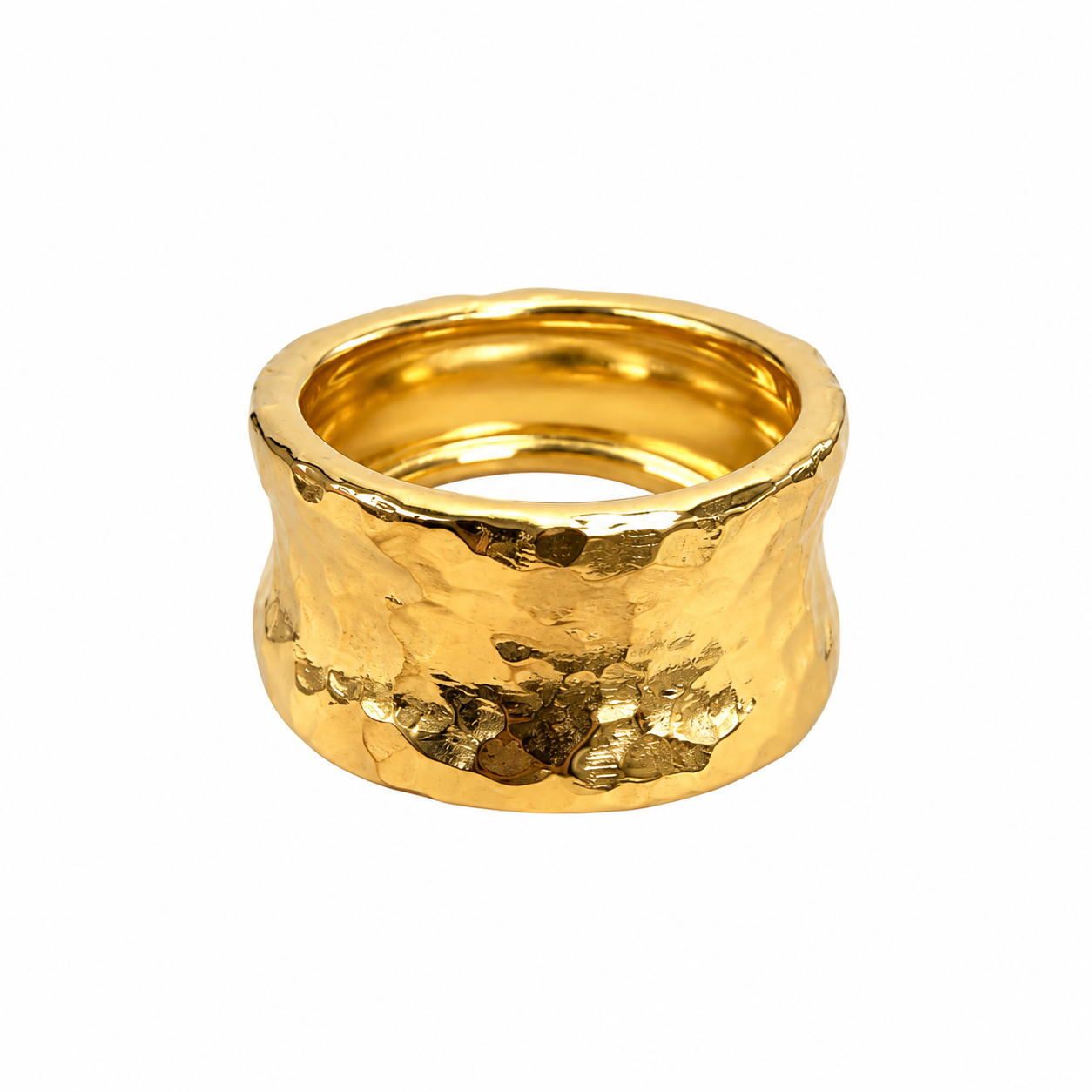 Organic Hammered Wide Sterling Silver Ring